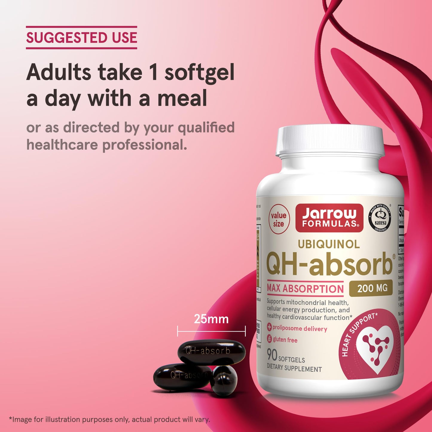 Jarrow Formulas QH-Absorb 200 mg β Active Co-Q10 (Ubiquinol) for Mitochondrial Energy & Cardiovascular Support | 90 Softgels