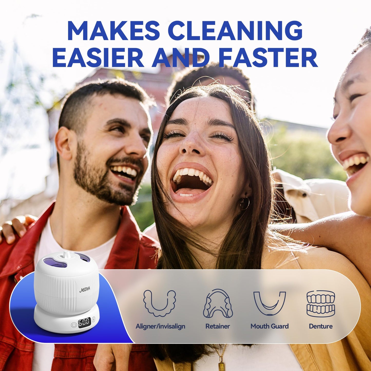 JEDIA 2025 Ultrasonic Retainer Cleaner โ 45kHz, 4 Modes, 180ml