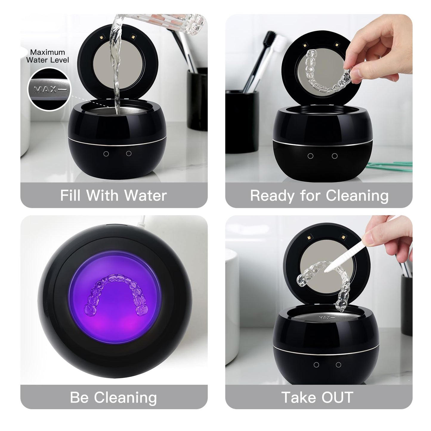 Dental Ultrasonic Retainer Cleaner Machine โ 45kHz Cleaning Pod for Dentures, Aligners, Mouth Guards & Jewelry