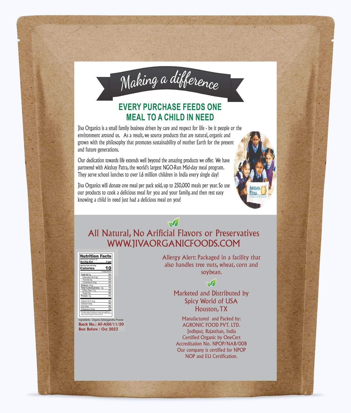 Jiva Organics Ashwagandha Root Powder 20oz โ Organic, Raw, Non-GMO, Lab Tested