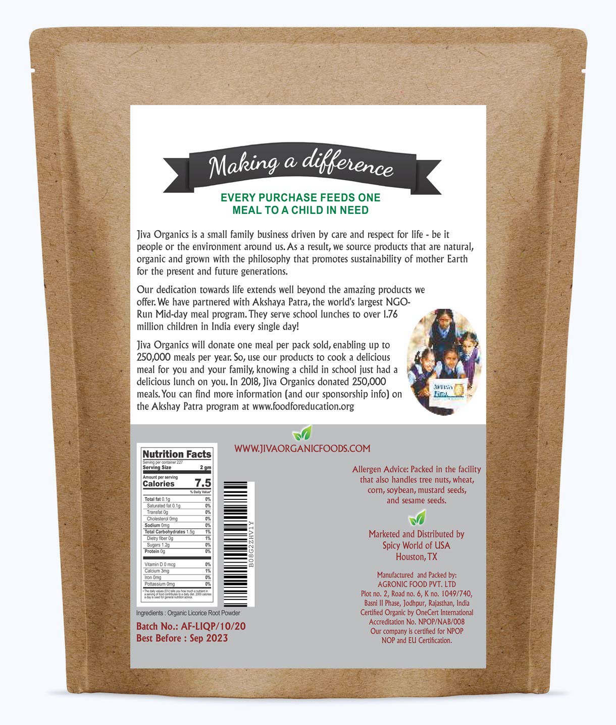 Jiva Organics Licorice Root Powder 14 oz Bulk Bag โ Glycyrrhiza glabra, Non-GMO, Organic