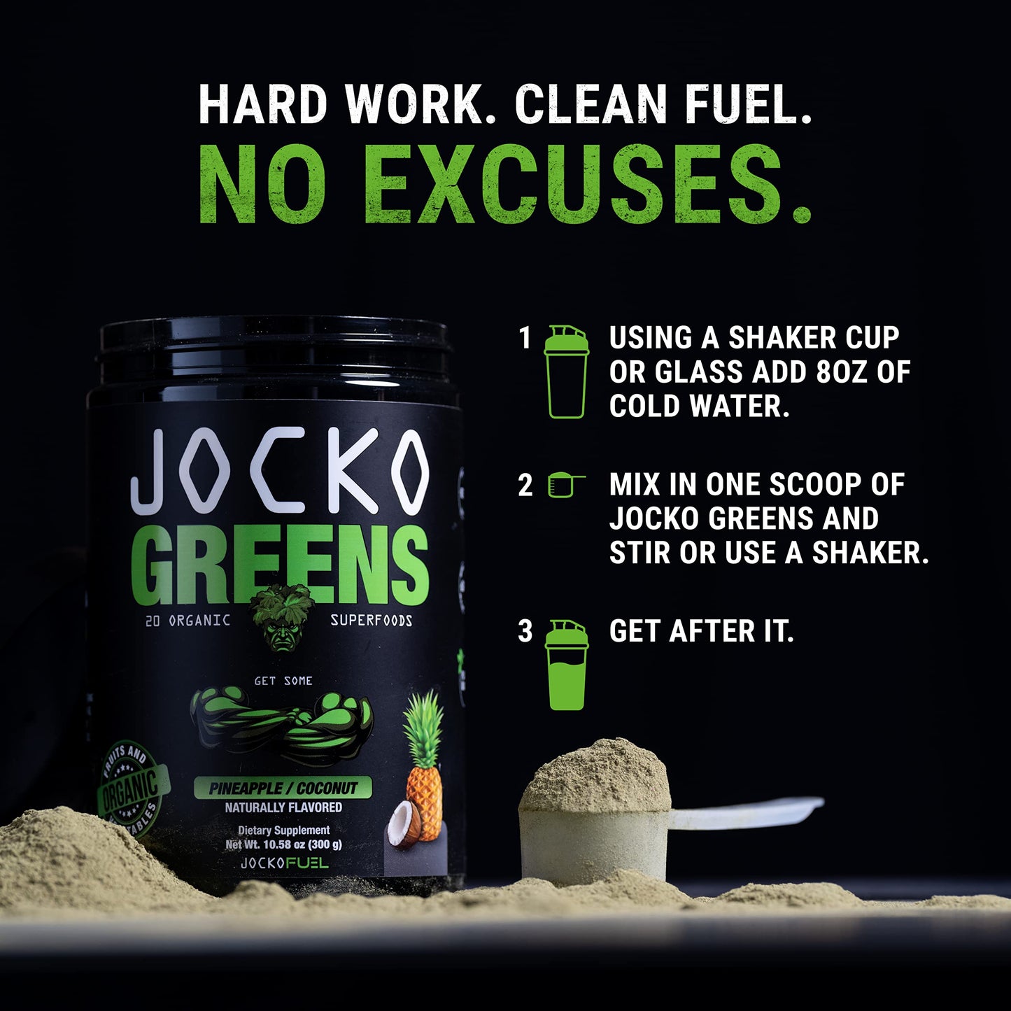 Jocko Fuel Daily Greens Powder โ Premium Organic Greens with Probiotics (30 Servings)