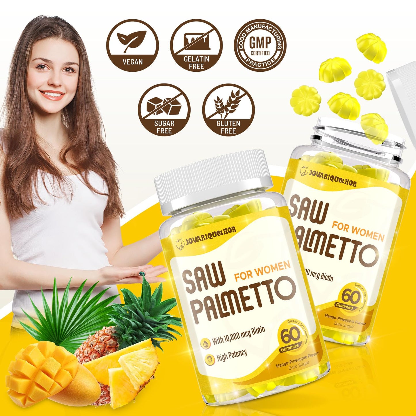 Jovariquethor Saw Palmetto for Women 500mg Gummies โ DHT Blocker for Hair Growth