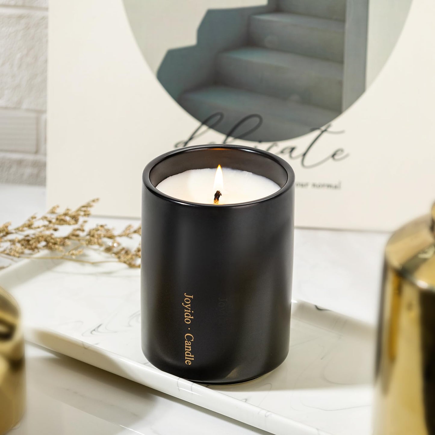 Joyido 14oz Oud & Sandalwood Scented Candle โ Luxury Black Ceramic Jar