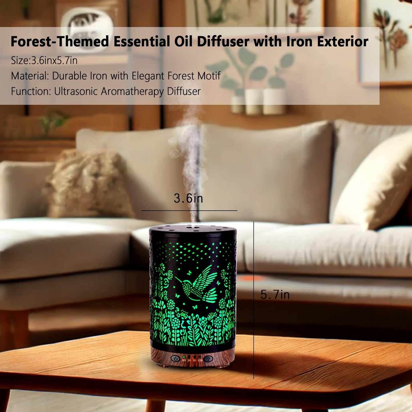 JOYOLO 120ML Metal Essential Oil Diffuser โ Auto Shut-Off, 7 Color Lights, Bird Pattern