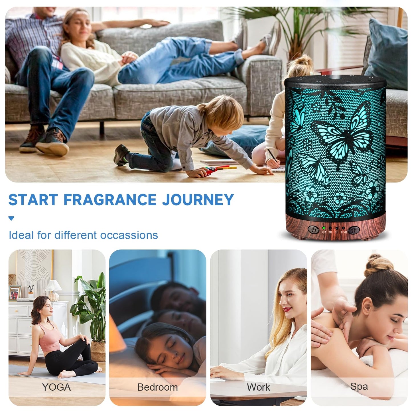 JOYOLO Metal Essential Oil Diffuser โ Cool Mist, 7 Color Lights (Big Butterfly)