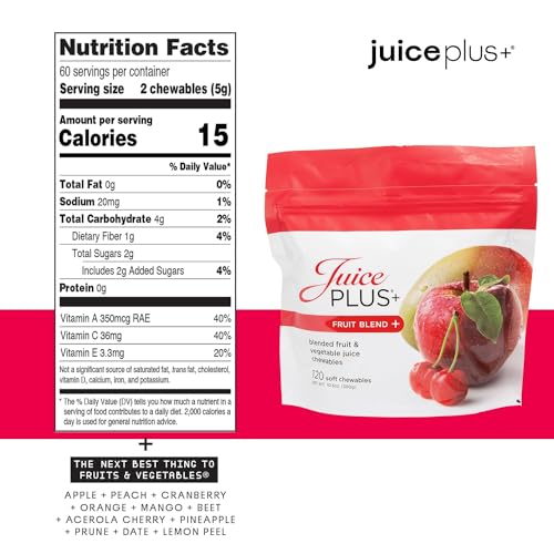 Juice Plus+ Fruit Blend Soft Chews β 11 Fruits & Plant Ingredients (Vegan Gummies, 120)