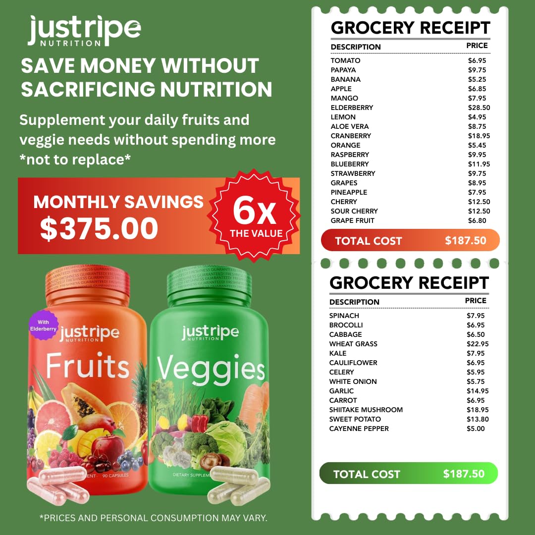 Just Ripe Nutrition Fruits & Veggies Supplement β 180 Whole Food Capsules