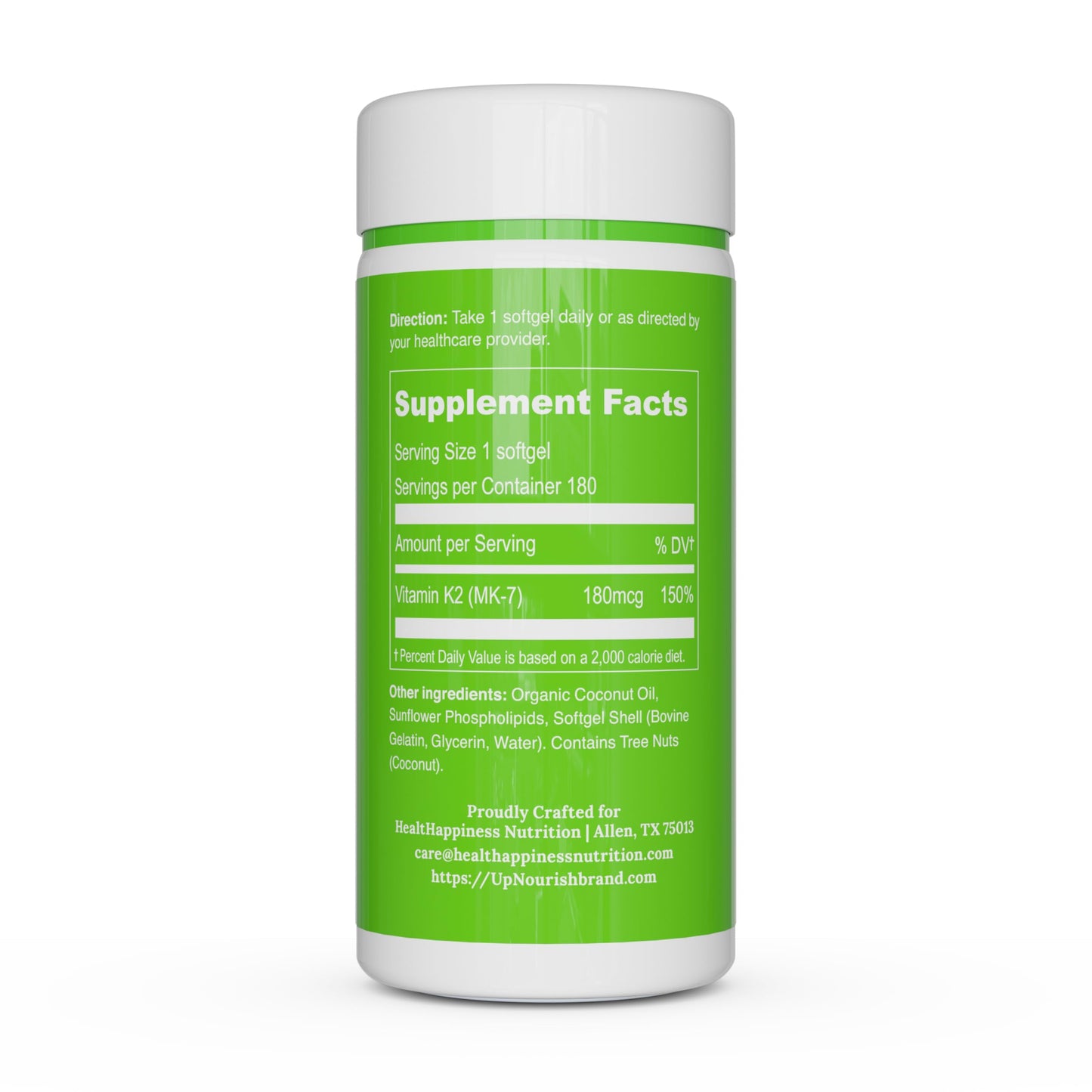 UpNourish Liposomal Vitamin K2 MK7 180 mcg โ 180 K2 Softgels | High Absorption