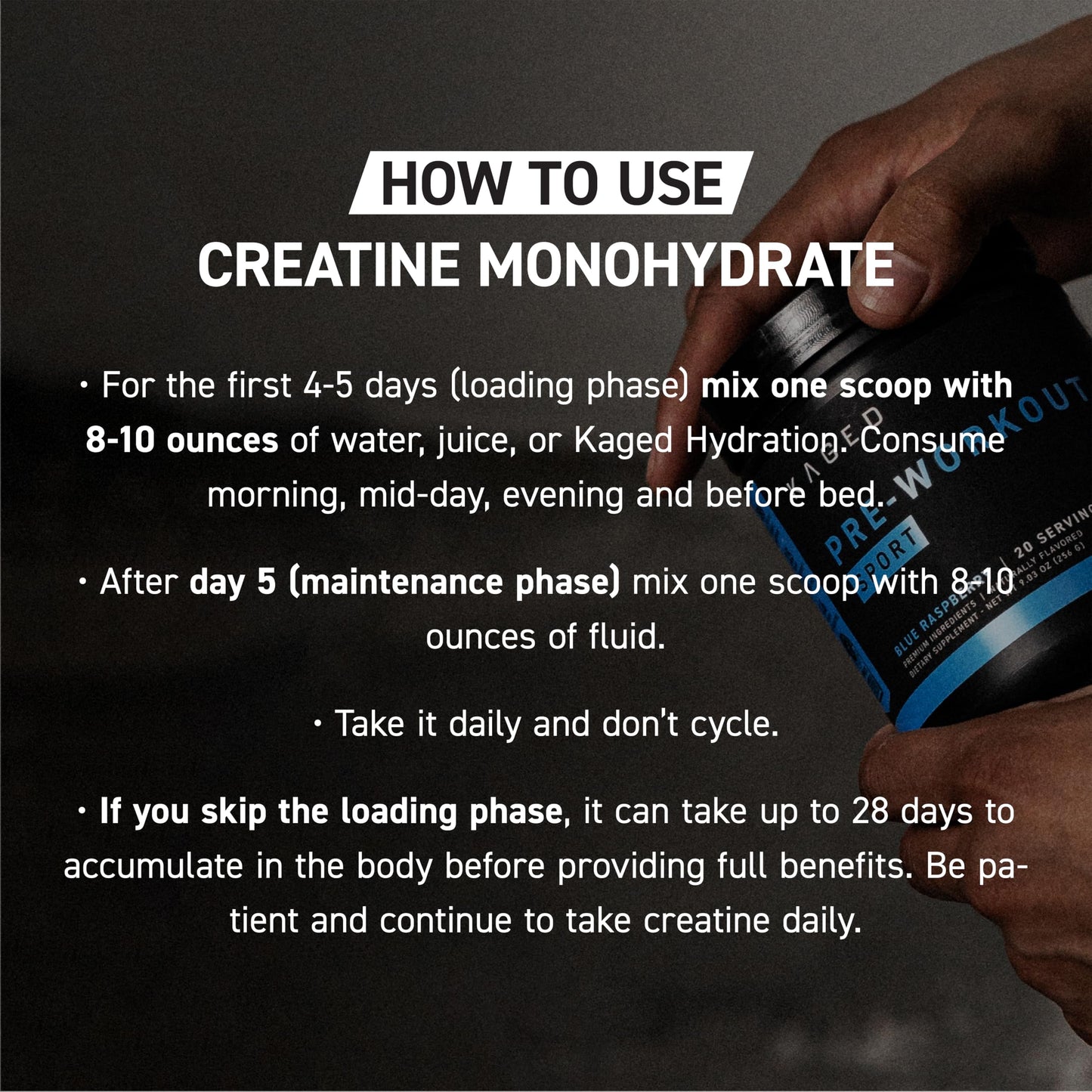 Kaged Creatine Monohydrate Micronized Powder Unflavored β 100 Servings | 5,000 mg per Serving