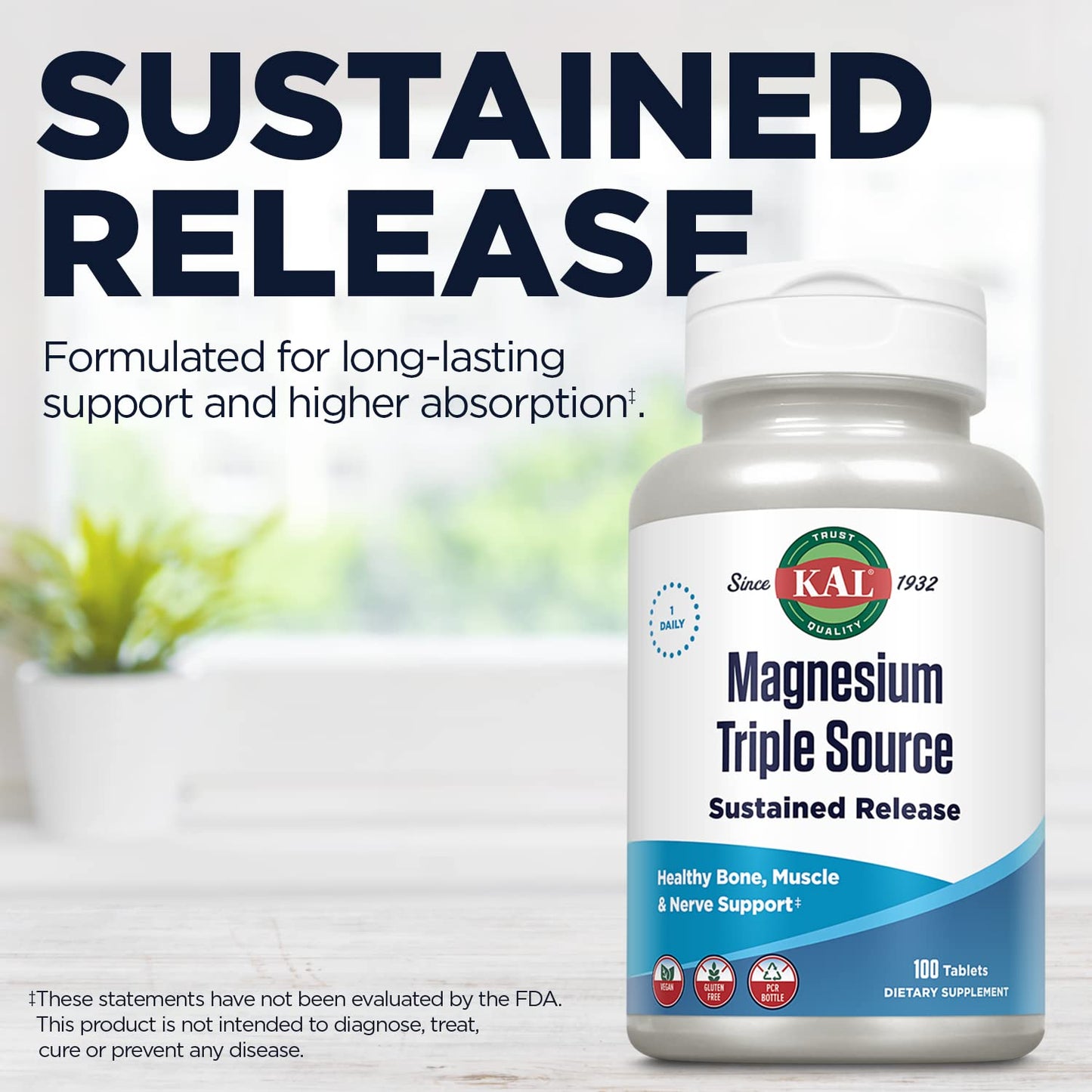 KAL Triple Source Magnesium Complex โ 500 mg per Tablet, Vegan & Gluten Free