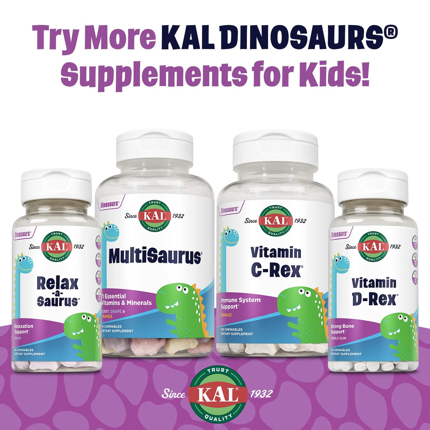 KAL Vitamin D-Rex Kids Chewables โ Vitamin D3 400 IU, Bubble Gum, 90 Servings