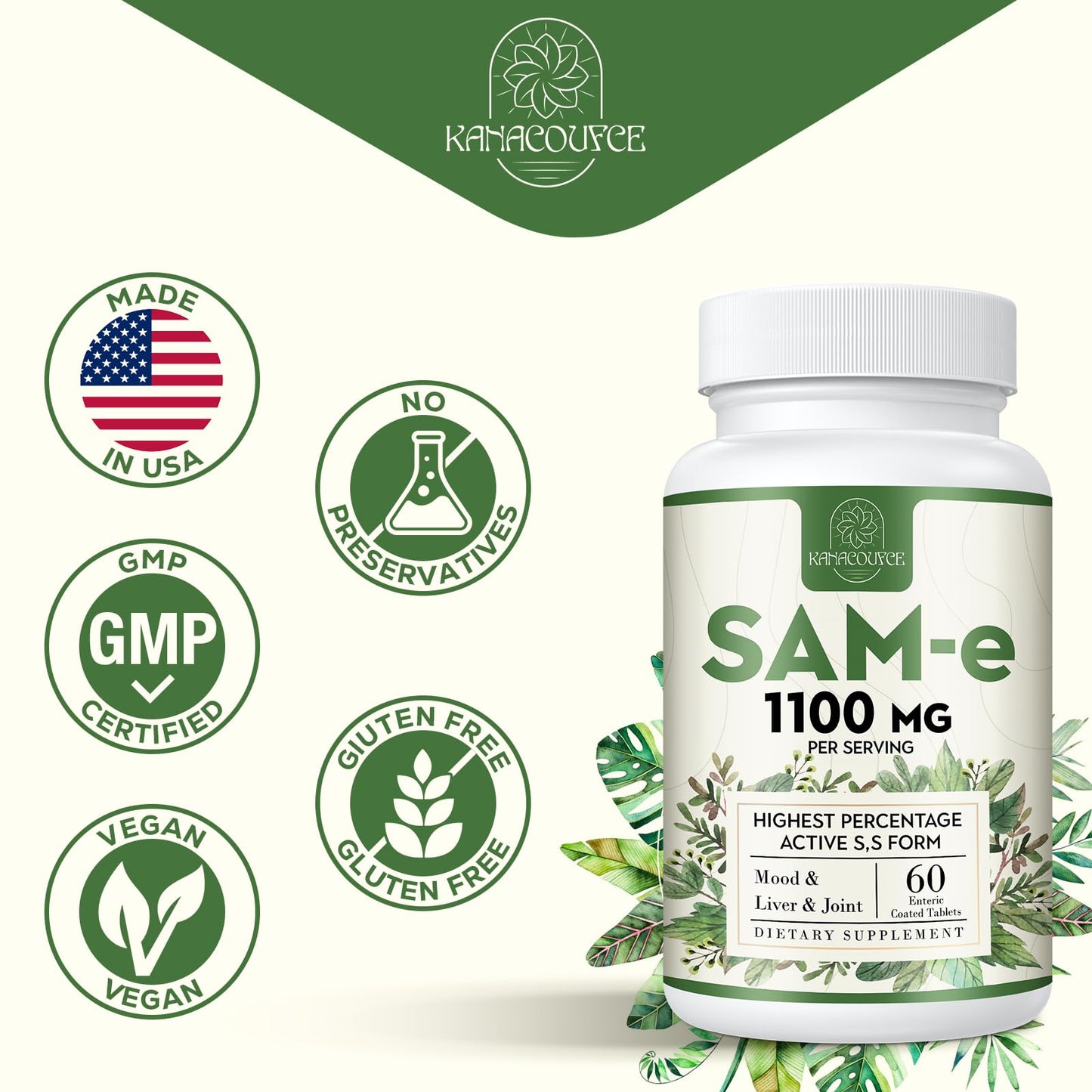 Kanacoufce 1100mg SAM-e โ Mood, Joints & Liver Support | 60 Tablets