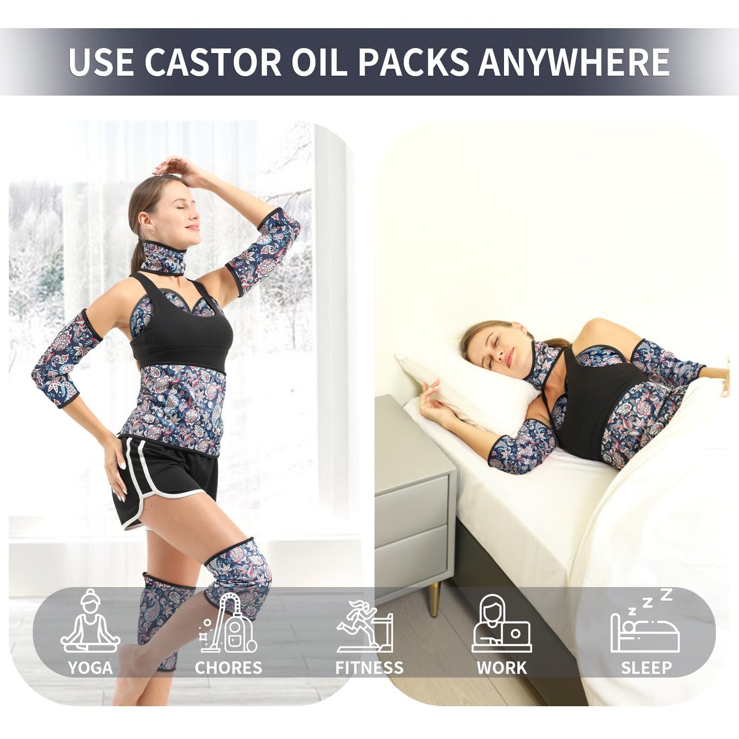 KANAV 8-Piece Castor Oil Pack Wrap Set โ 100% Organic Cotton, Reusable