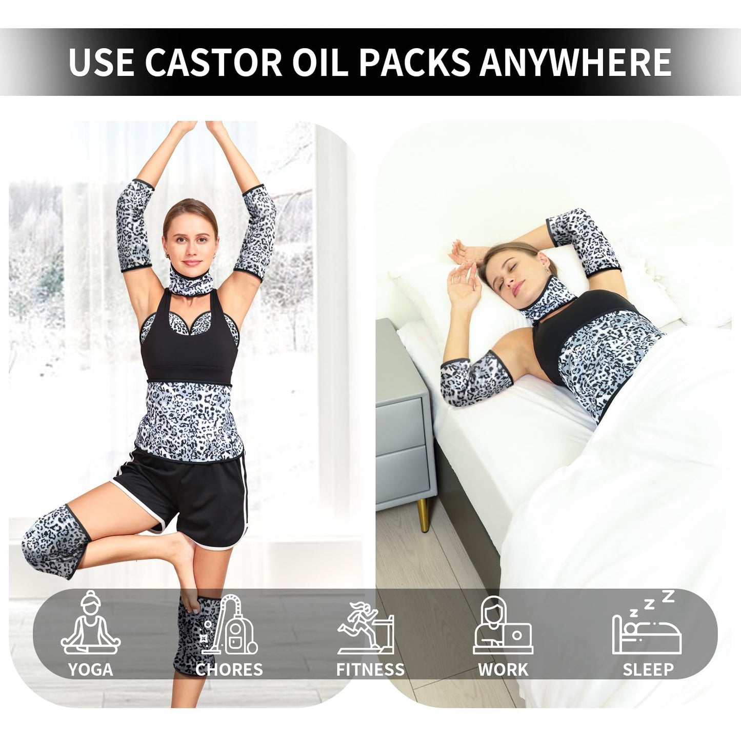 KANAV 8-Piece Organic Cotton Lined Reusable Castor Oil Pack Wrap Set โ Liver Detox, Insomnia, Constipation & Inflammation