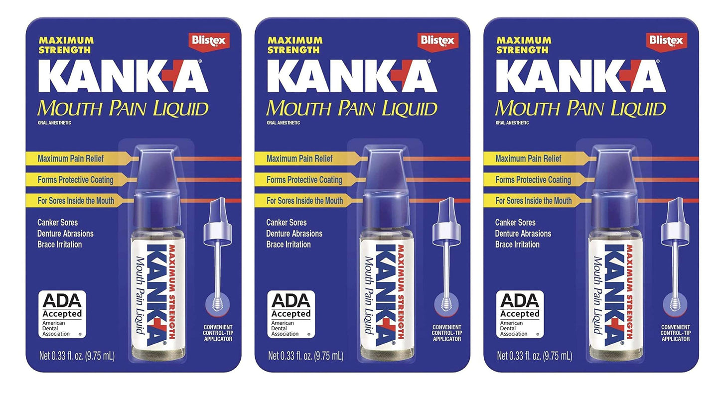 Kank-A Mouth Pain Liquid โ Professional Strength, 0.33 oz (9.75 ml) Pack of 3