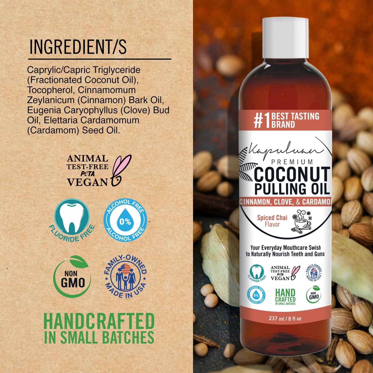 Kapuluan Coconut Oil Pulling Mouthwash for Teeth & Gums โ Pure, Non-GMO Ayurvedic