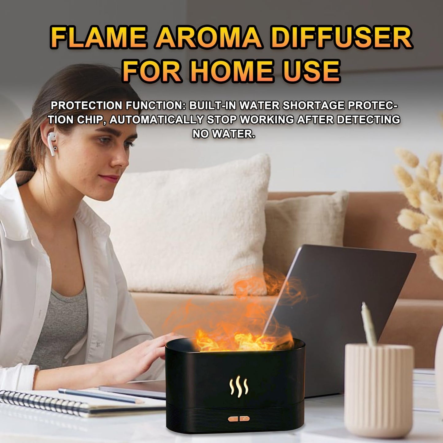 kathluce Flame Humidifier with 7 Colors โ Noise-Free Essential Oil Diffuser (Deepblack)