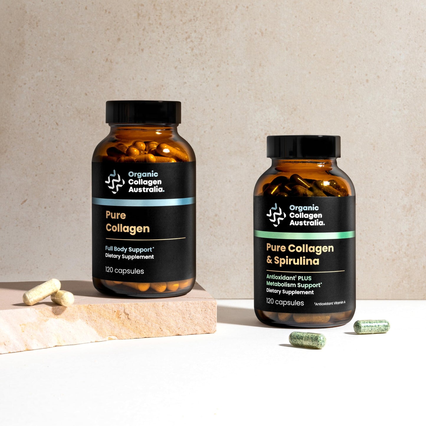Organic Collagen Australia โ Pure Collagen & Spirulina Capsules (120 Capsules)