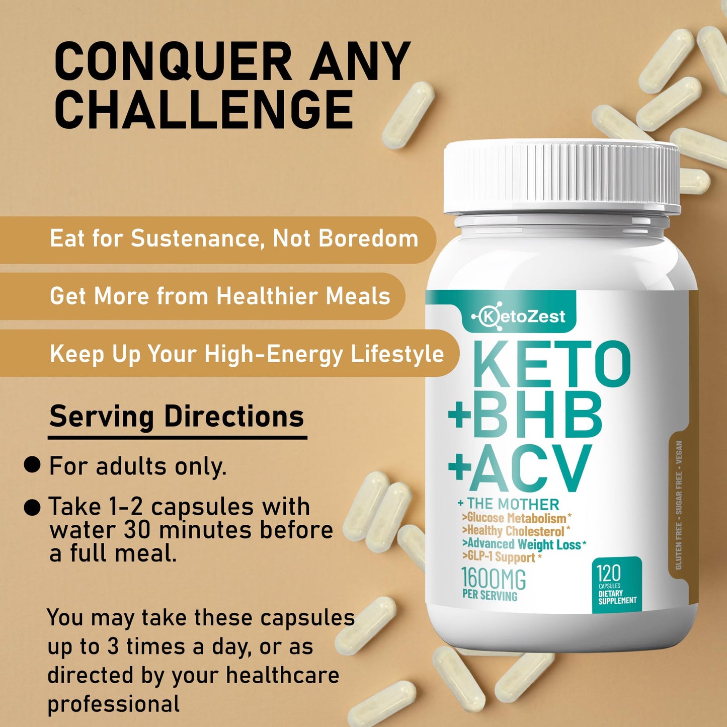 KetoZest Keto ACV BHB Capsules 1600mg โ Weight Loss & Ketosis