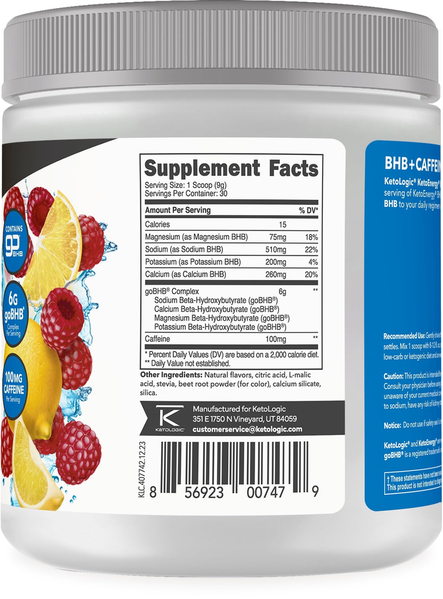 KetoEnergy BHB Exogenous Ketones Powder with Caffeine โ Raspberry Lemonade (30 Servings)