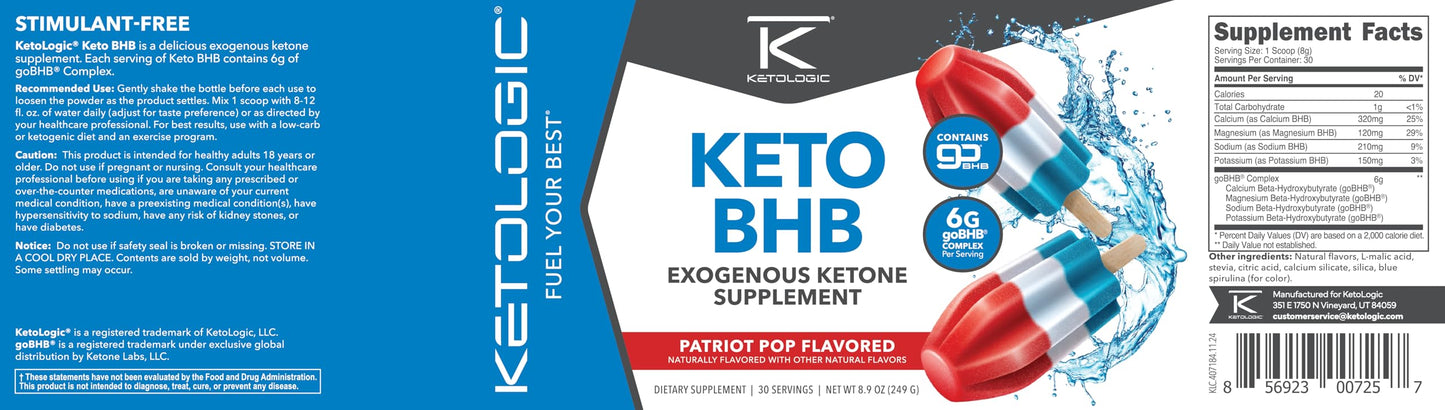 Ketologic Keto BHB Patriot Pop โ 30 Servings Exogenous Ketone (goBHB)