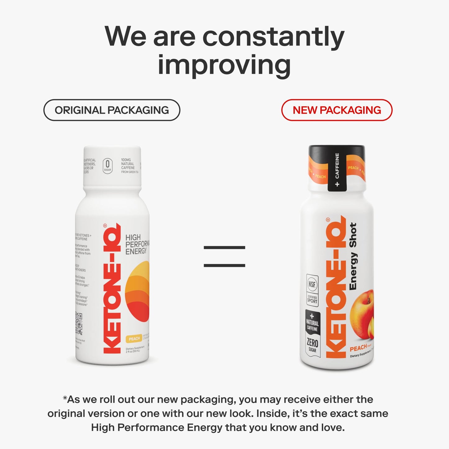 Ketone-IQ Ketone Energy Shots - Peach | 5g Ketones, 100mg Green Tea Caffeine, B Vitamins - 24 On-The-Go Shots