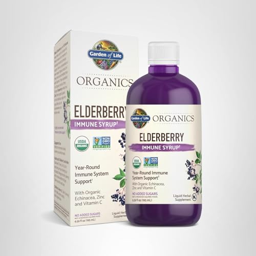 Garden of Life Organics Elderberry Immune Syrup โ Sugar Free, 6.59 floz (195 mL) for Kids & Adults