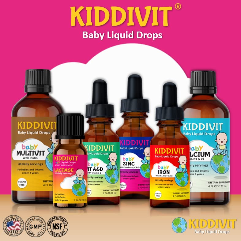 Kiddivit Baby Lactase Drops 1000 Units โ Gentle Digestive Support (Infants) | 1oz | Gluten Free