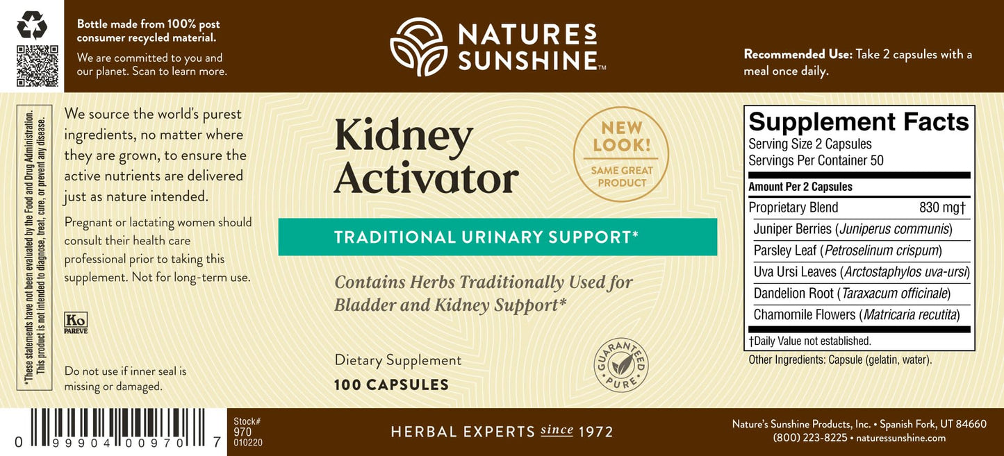 Nature's Sunshine Kidney Activator Capsules โ 100 Capsules | Herbal Kidney Support