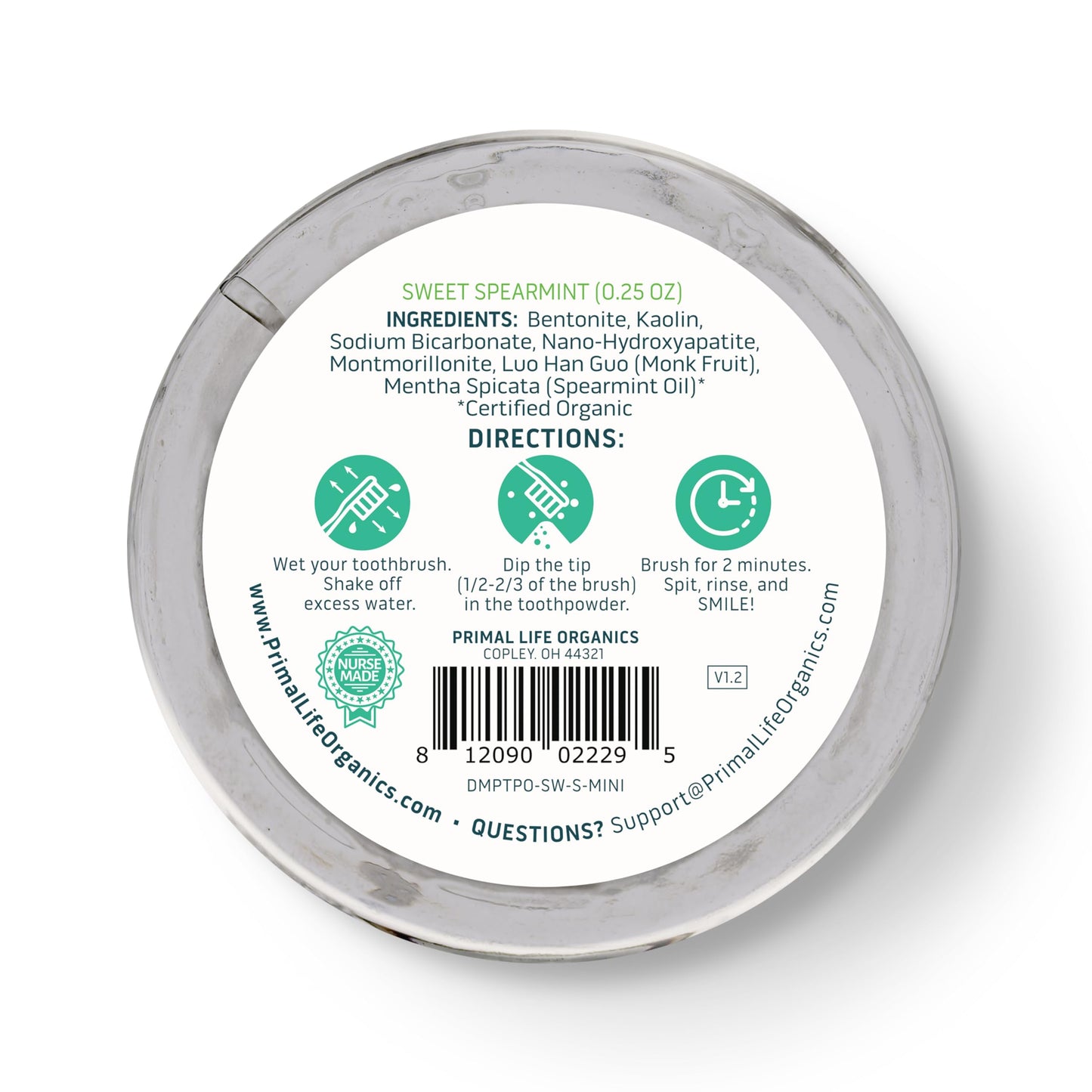 Primal Life Organics Dirty Mouth Toothpowder โ Sweet Spearmint, 0.25 oz