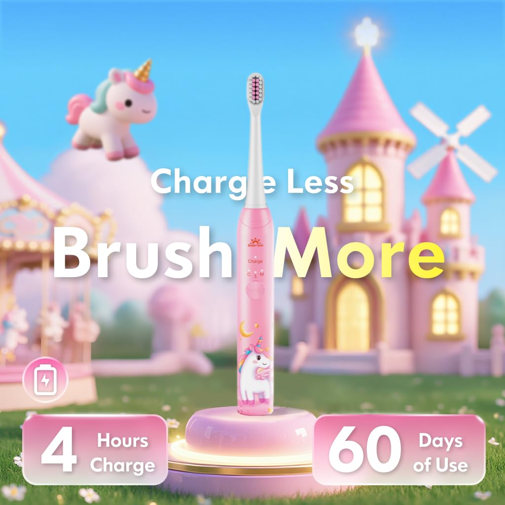 Kids Electric Toothbrush for Girls โ Unicorn Pink, 3 Modes, 4 Heads, 31000 VPM