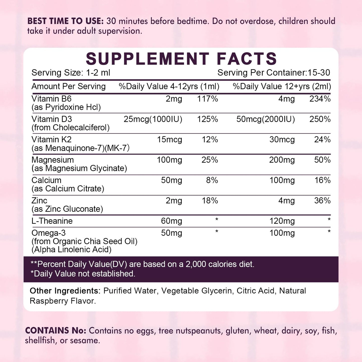 Kids Magnesium Glycinate Sleep Drops with L-Theanine โ Melatonin-Free, Raspberry Flavor (30ml)