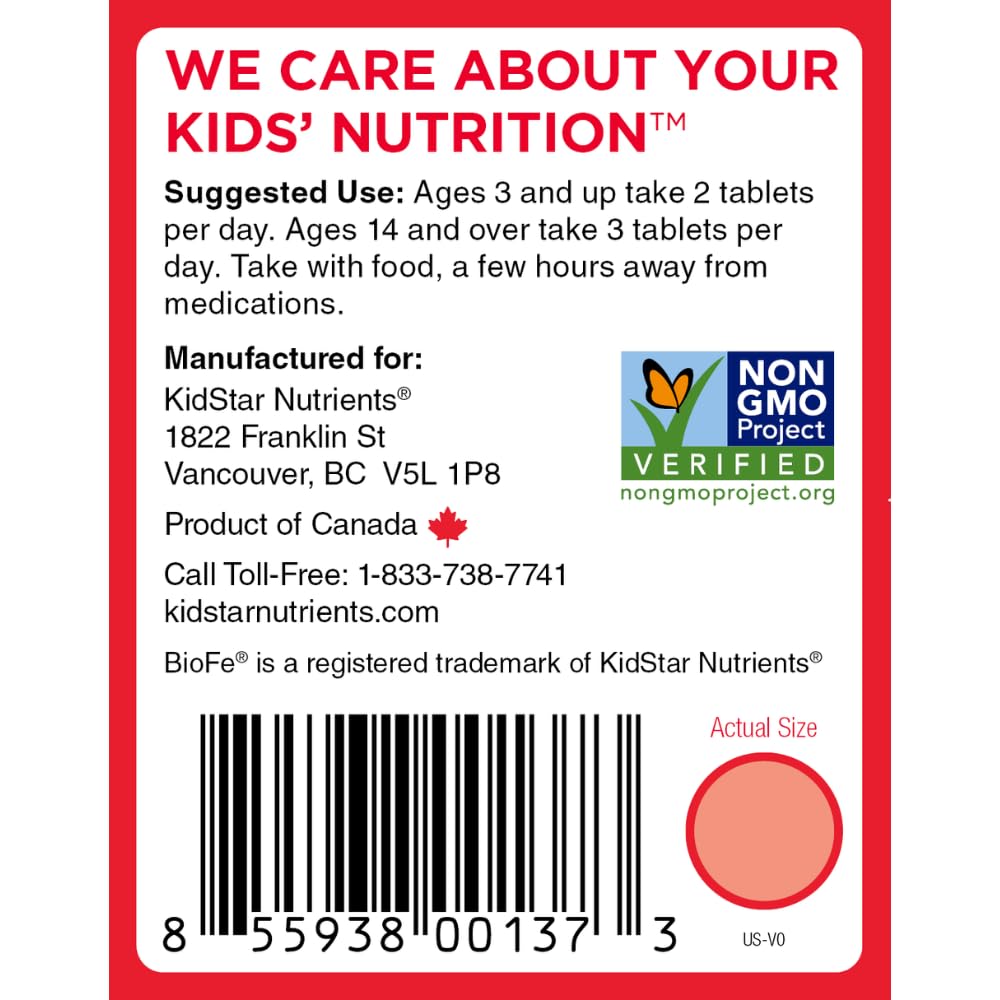 KidStar Nutrients BioFe Pure Iron Chewables โ 5 mg Iron, No Sugar, Xylitol, 120 Tablets (Kids & Adults)