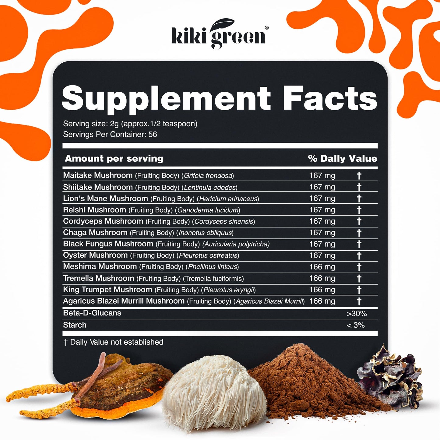 KIKI Green 12 Mushroom Powder 4 oz โ Focus, Energy & Immunity (Vegan)