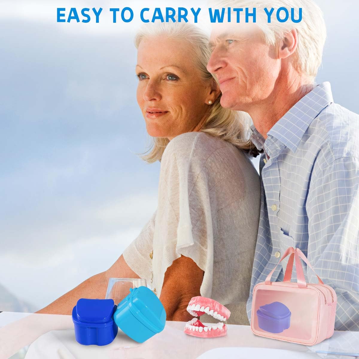 KISEER 2 Pack Denture Bath Case โ Light Blue & Blue, Travel Friendly