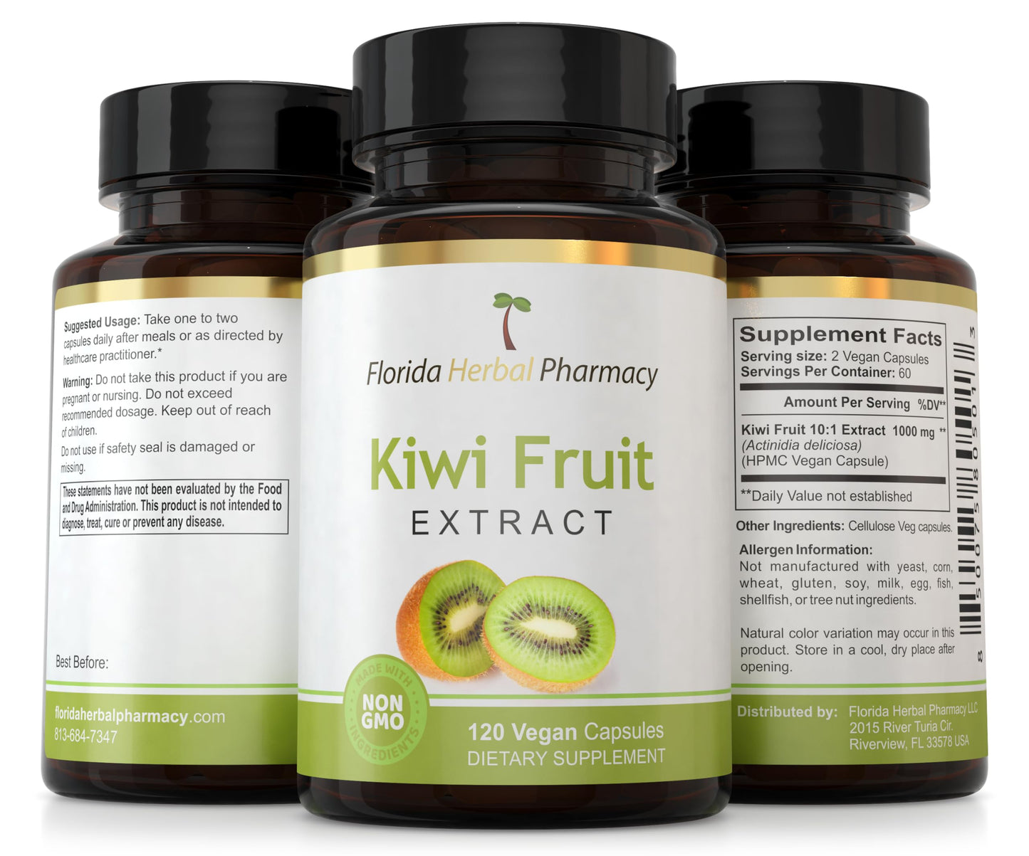 Florida Herbal Pharmacy Kiwi Fruit Extract 10:1 Capsules โ 120 Caps, 500 mg Each | 1000 mg Serving