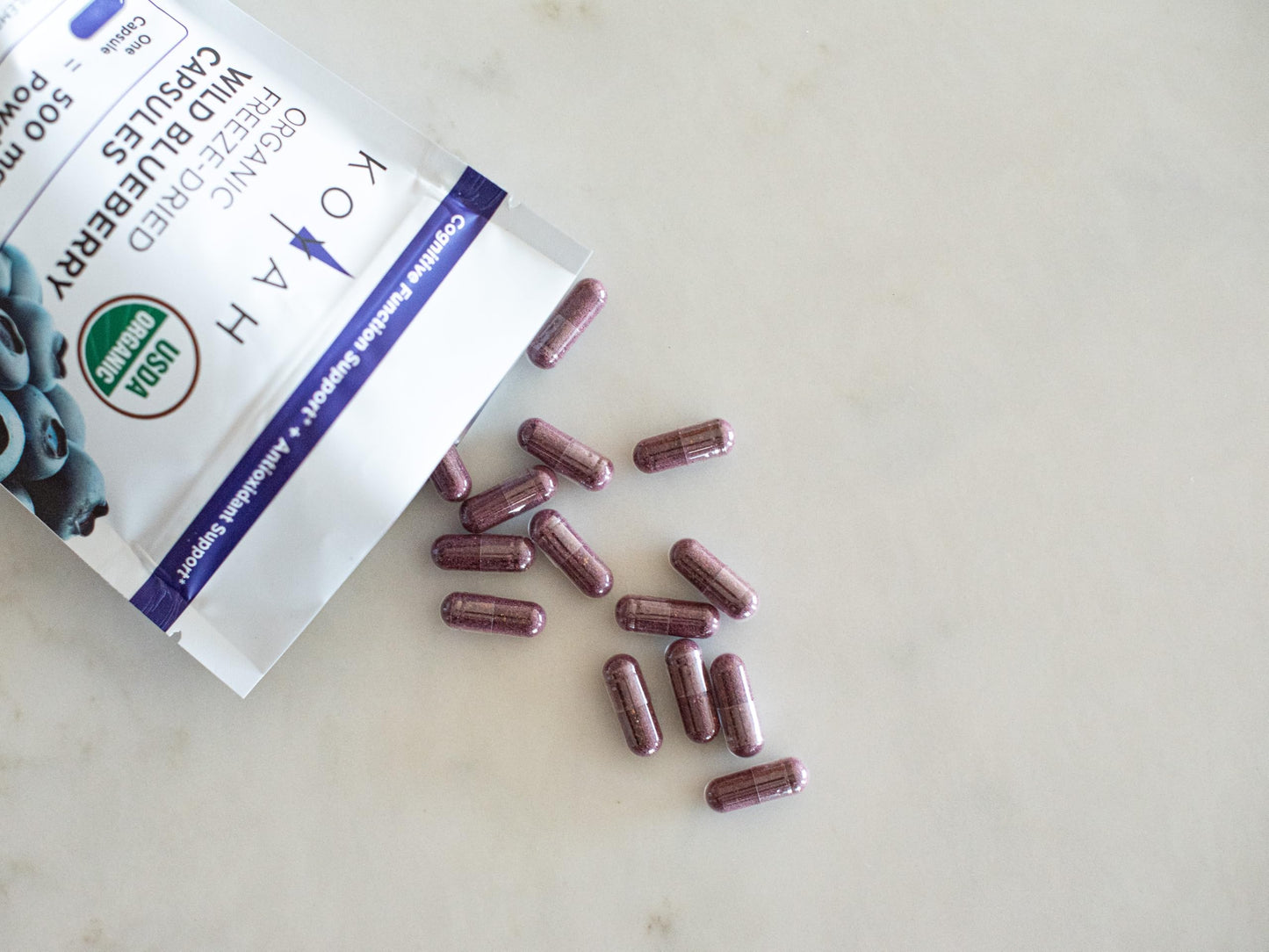 KOYAH Organic Wild Blueberry Capsules โ Freeze-Dried Lowbush (Vaccinium angustifolium) โ 60 Capsules | Cognitive Support