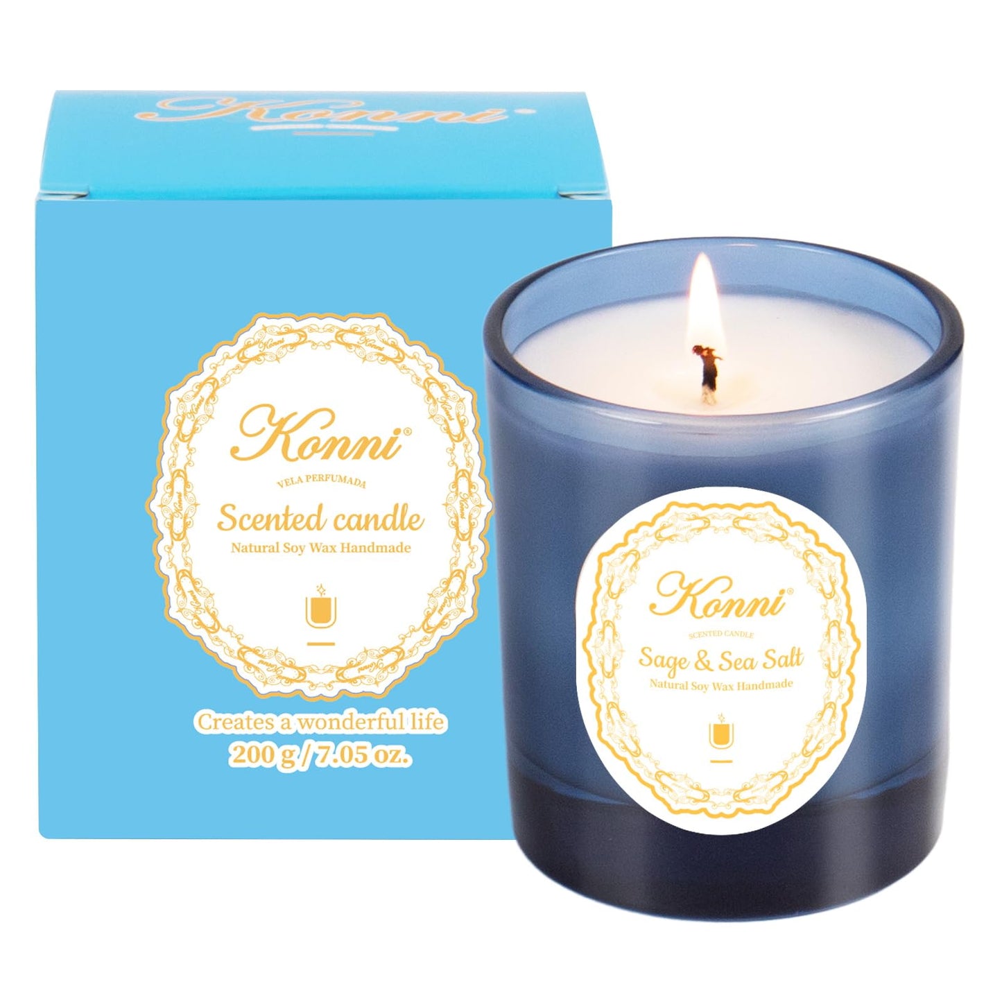 KONNI Scented Candles โ Sage Sea Salt Soy Jar Candle, 7.4oz, 40h Burn