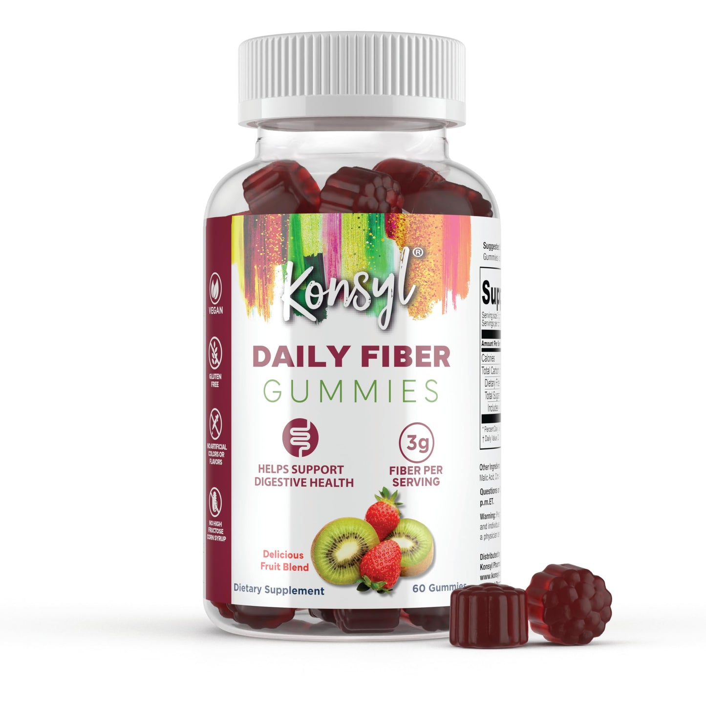 Konsyl Daily Fiber Gummies โ 60 Count, Strawberry-Kiwi | Supports Digestive Health