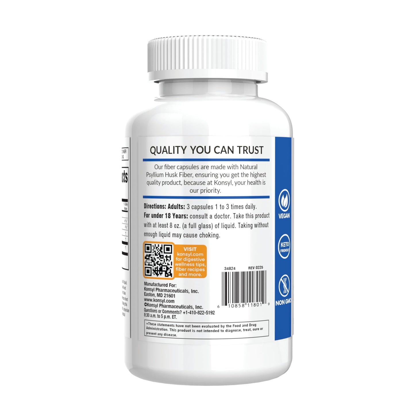 Konsyl Daily Psyllium Fiber Capsules โ 1500mg Psyllium Husk per Serving | 200 Count Pack of 2