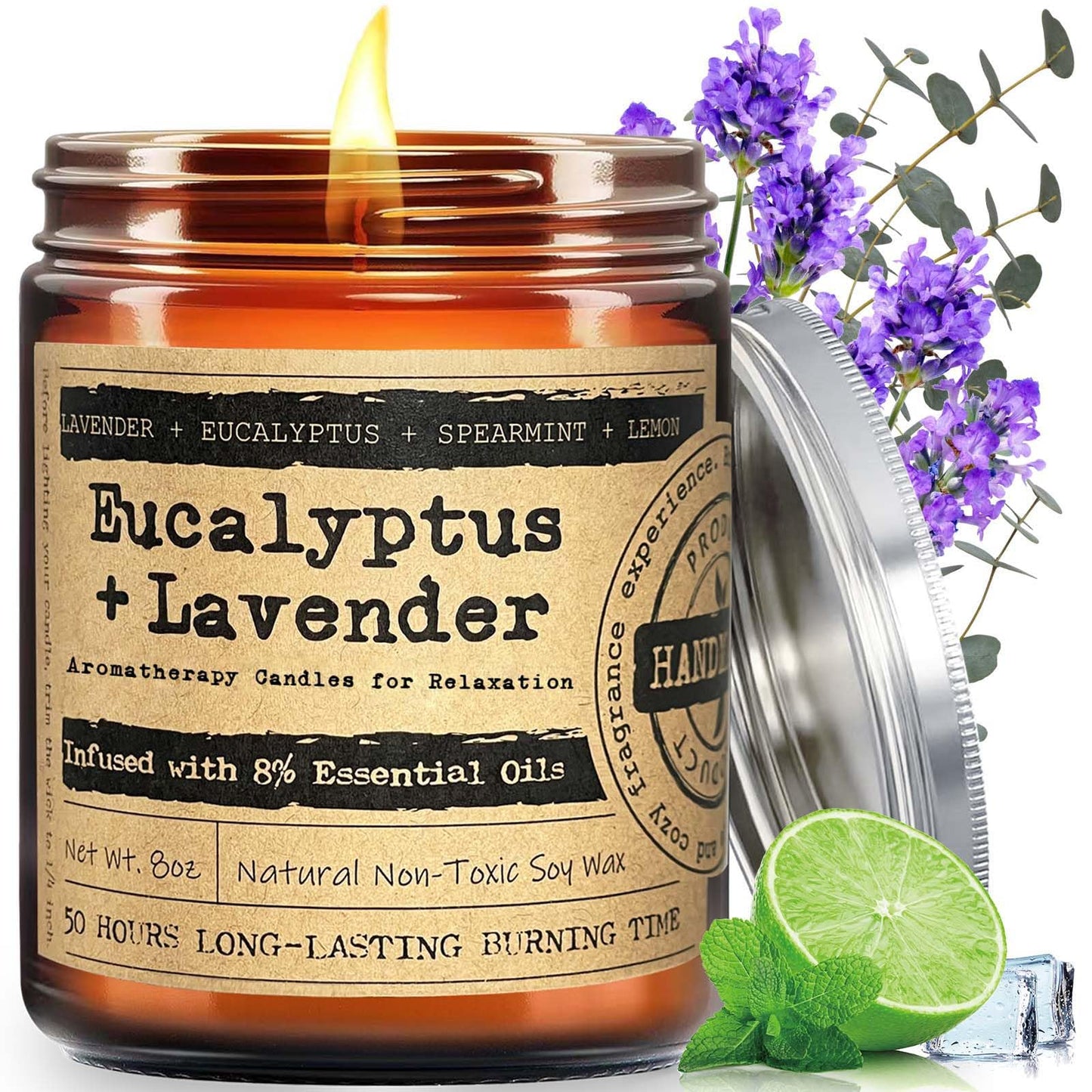 KOTKAS Lavender Eucalyptus Scented Candle โ 8oz Natural Soy, Aromatherapy