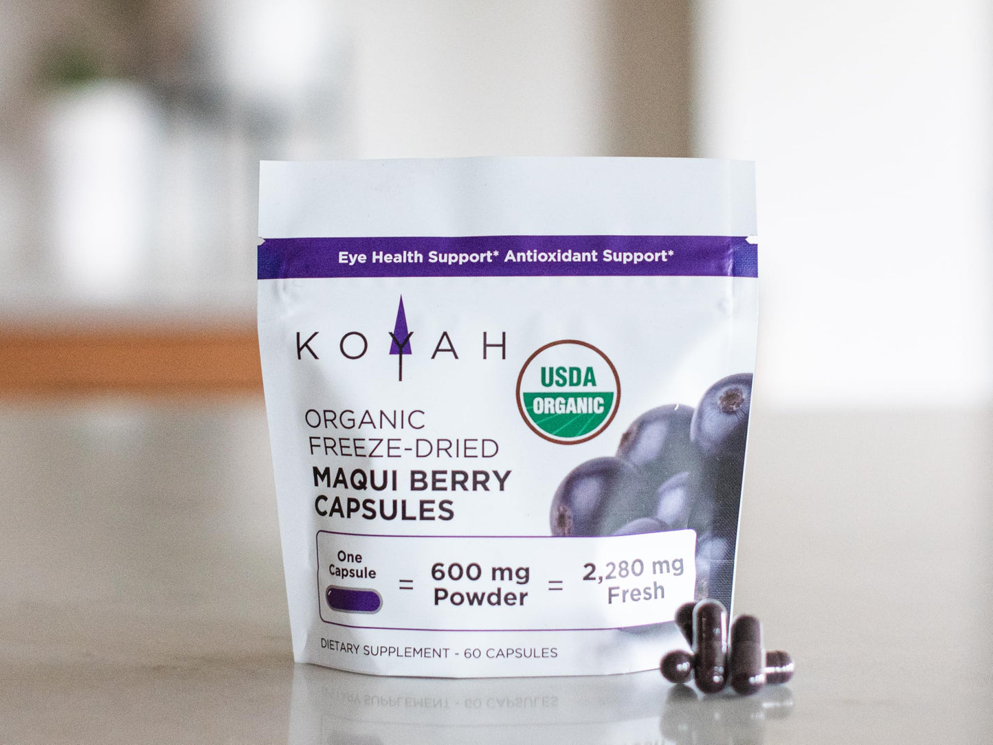 KOYAH Organic Maqui Berry Capsules โ Freeze-Dried, 600 mg, 60 Capsules | Vegan, Gluten-Free, Non-GMO
