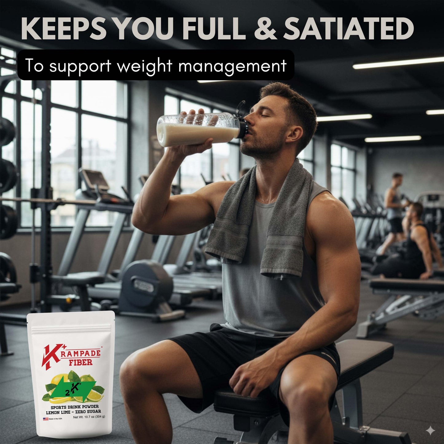 Krampade Fiber Supplement Electrolytes Powder โ 9g Prebiotic Fiber + 2000mg Potassium | Cramp Relief & Hydration