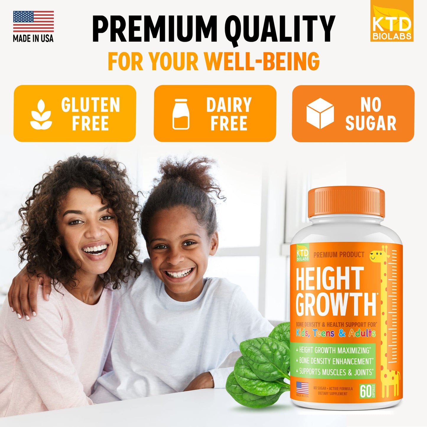 KTD BIOLABS Height Growth Maximizer โ Pack of 2 | Made in USA | Natural Height Growth Pills for Teens & Adults