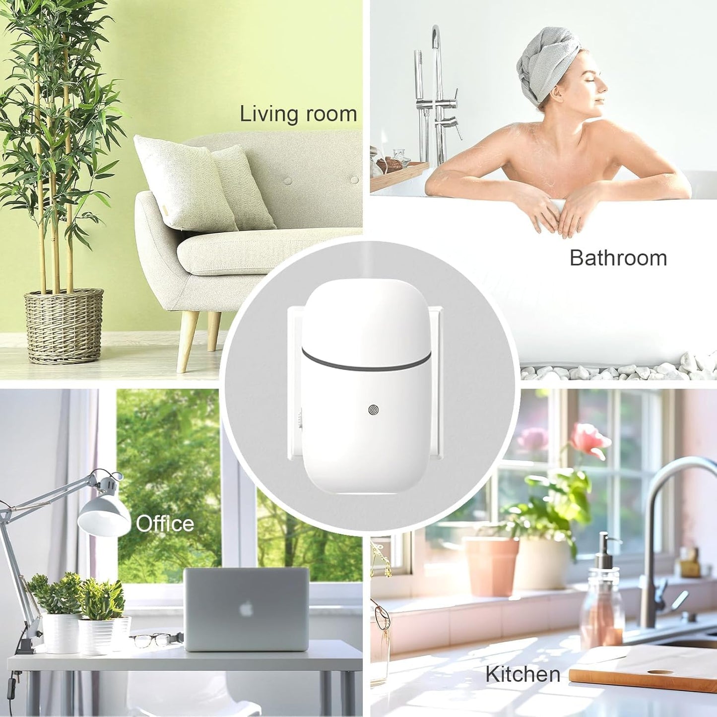 Kuandawei Plug-in Waterless Diffuser β 500 Sq Ft Coverage, Wall-Mount Essential Oil Diffuser for Home, Office, Hotel
