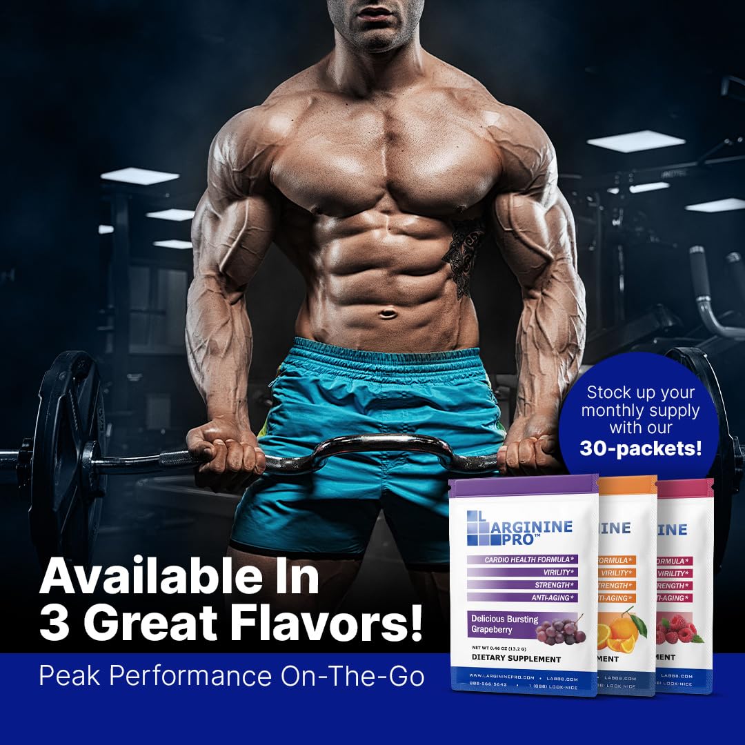 L-ARGININE PRO Supplement Powder β 60 Single-Serve Packets | 5,500mg L-Arginine + 1,100mg L-Citrulline | Grape Flavor