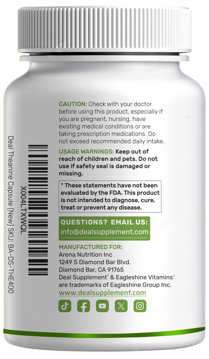 L-Theanine 400mg โ 400 Caps | Extra Strength Theanine for Focus & Relaxation