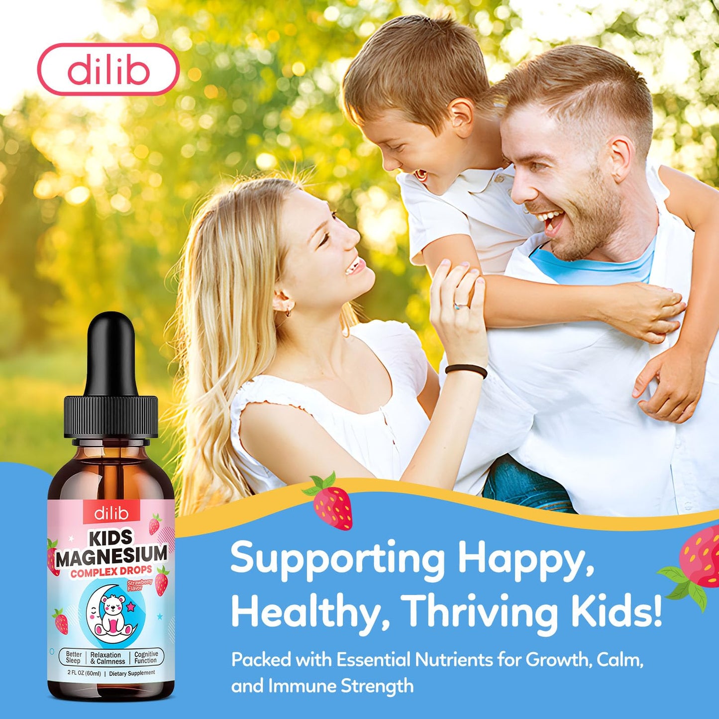 Kids Magnesium Liquid Drops โ Glycinate & Citrate for Sleep, Calm, Focus, Bones