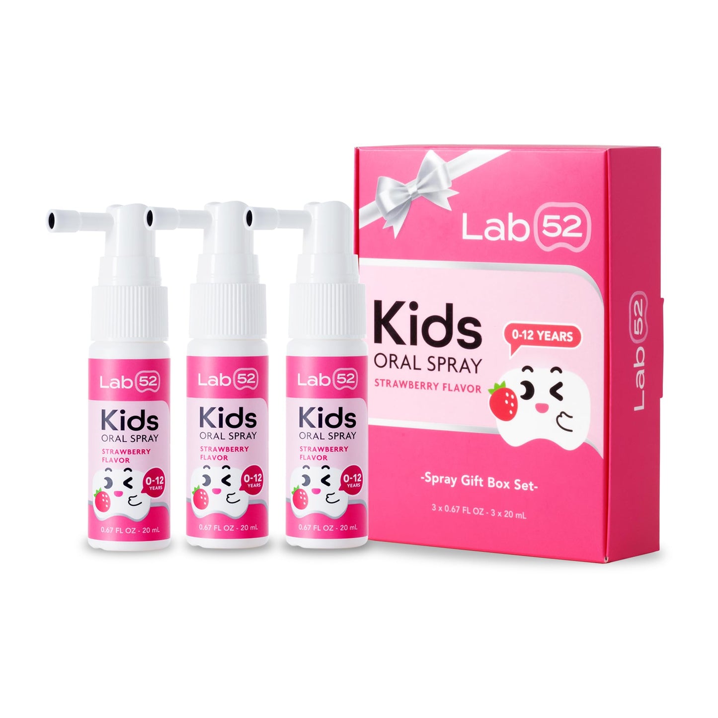 LAB52 Kids Oral Spray Gift Box β Fluoride Free, Xylitol Strawberry, 3 Packs (Newborn to Preschool)